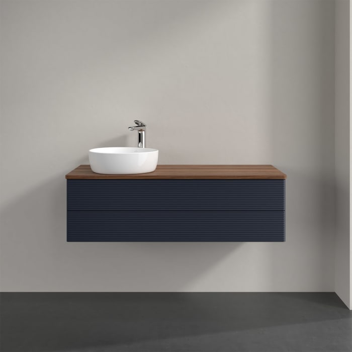 Villeroy & Boch Antao Waschbeckenunterschrank, 120 x 19 cm, 2 Auszüge, Fronten mit Struktur, mit Hahnloch, für Waschtisch links