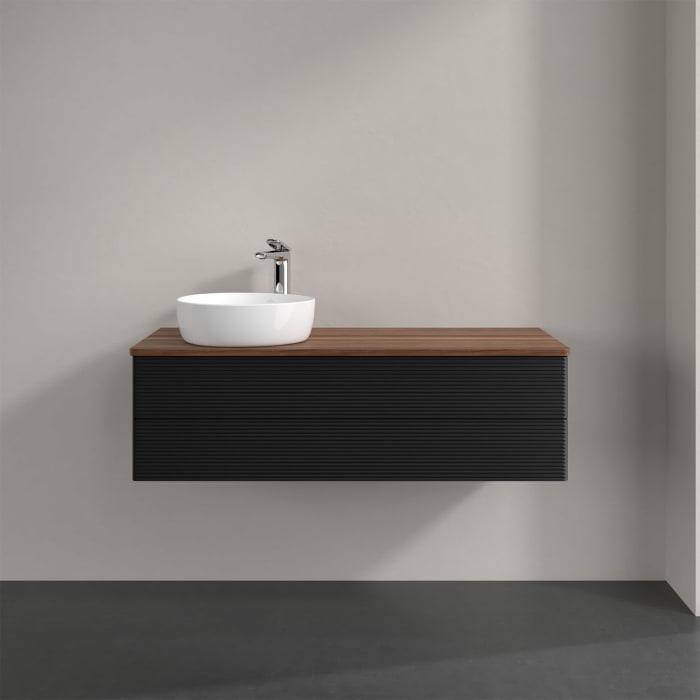 Villeroy & Boch Antao Waschbeckenunterschrank, 120 x 19 cm, 2 Auszüge, Fronten mit Struktur, mit Hahnloch, für Waschtisch links