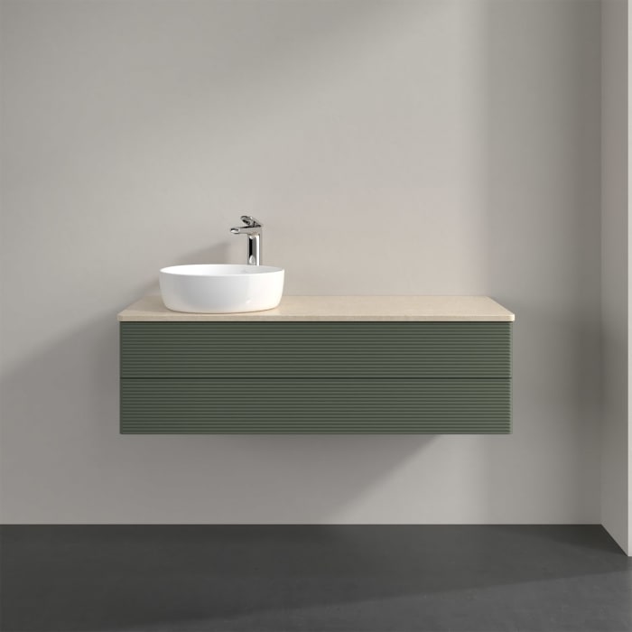 Villeroy & Boch Antao Waschbeckenunterschrank, 120 x 19 cm, 2 Auszüge, Fronten mit Struktur, mit Hahnloch, für Waschtisch links