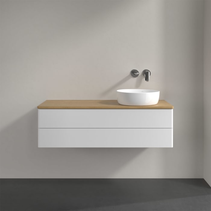 Villeroy & Boch Antao Waschbeckenunterschrank, 120 x 19 cm, 2 Auszüge, Fronten ohne Struktur, ohne Hahnloch, für Waschtisch rechts