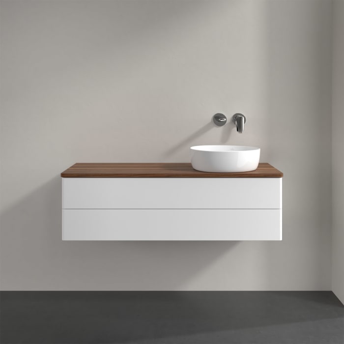 Villeroy & Boch Antao Waschbeckenunterschrank, 120 x 19 cm, 2 Auszüge, Fronten ohne Struktur, ohne Hahnloch, für Waschtisch rechts