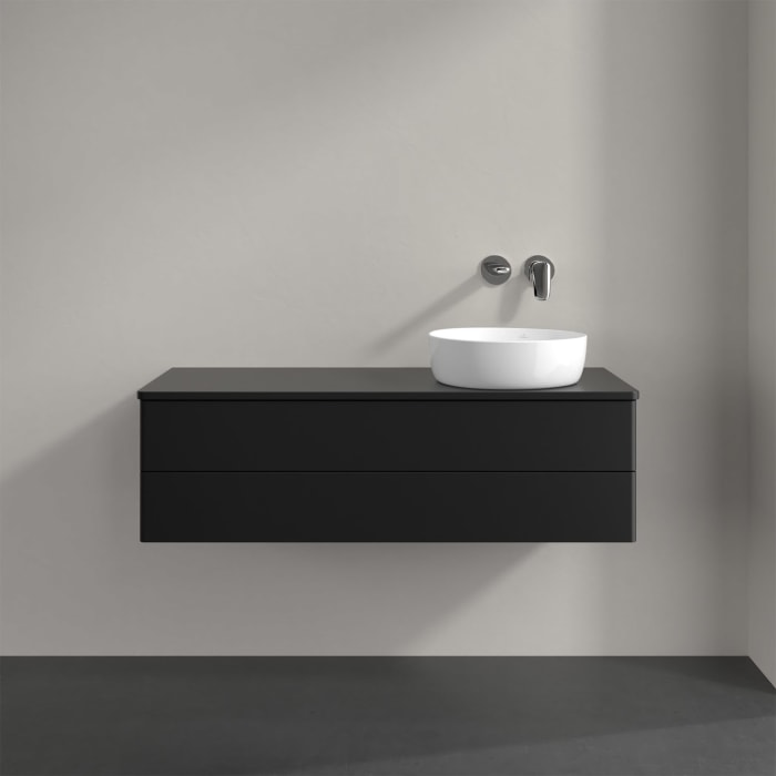 Villeroy & Boch Antao Waschbeckenunterschrank, 120 x 19 cm, 2 Auszüge, Fronten ohne Struktur, mit Hahnloch, für Waschtisch rechts