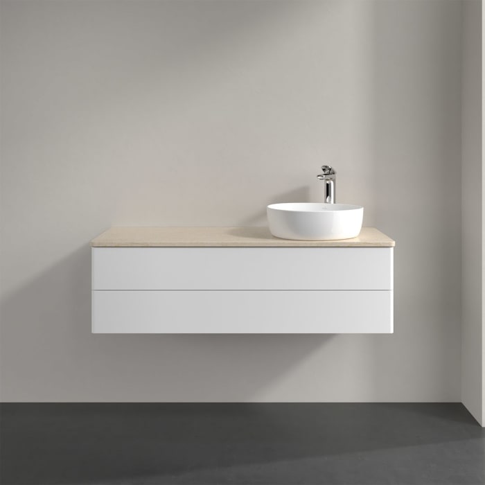 Villeroy & Boch Antao Waschbeckenunterschrank, 120 x 19 cm, 2 Auszüge, Fronten ohne Struktur, mit Hahnloch, für Waschtisch rechts