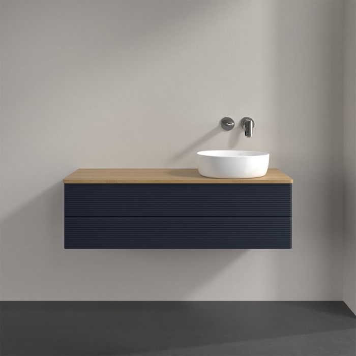 Villeroy & Boch Antao Waschbeckenunterschrank, 120 x 19 cm, 2 Auszüge, Fronten mit Struktur, ohne Hahnloch, für Waschtisch rechts