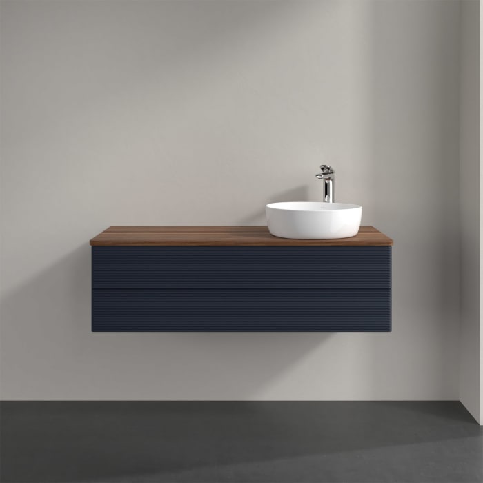 Villeroy & Boch Antao Waschbeckenunterschrank, 120 x 19 cm, 2 Auszüge, Fronten mit Struktur, mit Hahnloch, für Waschtisch rechts