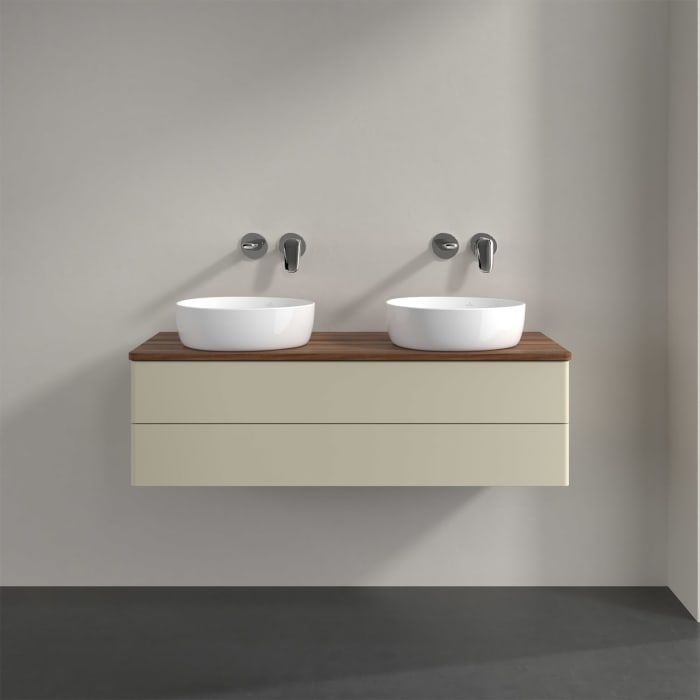 Villeroy & Boch Antao Waschbeckenunterschrank, 120 x 19 cm, 2 Auszüge, Fronten ohne Struktur, ohne Hahnloch, für Waschtisch links und rechts