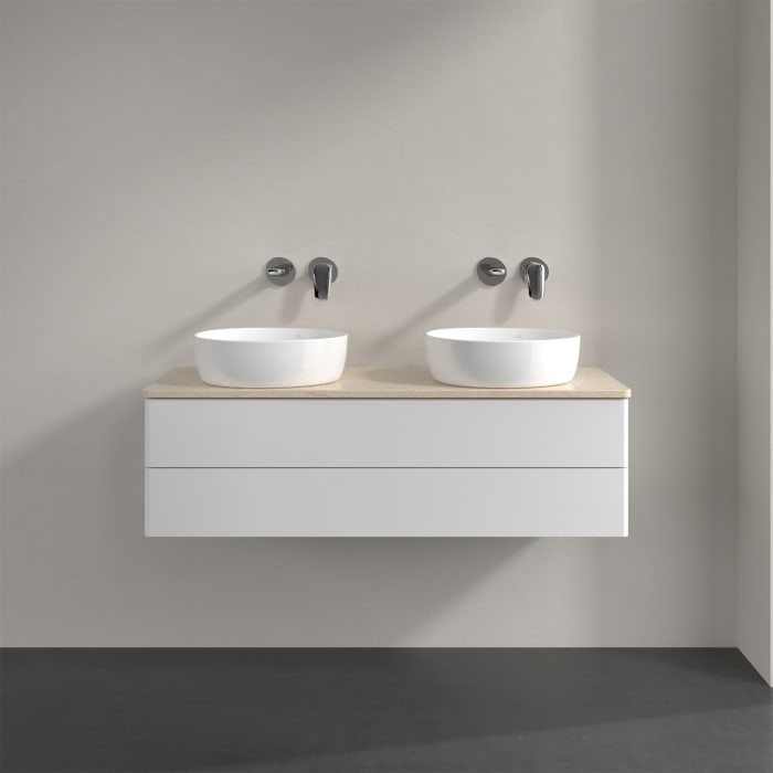 Villeroy & Boch Antao Waschbeckenunterschrank, 120 x 19 cm, 2 Auszüge, Fronten ohne Struktur, ohne Hahnloch, für Waschtisch links und rechts