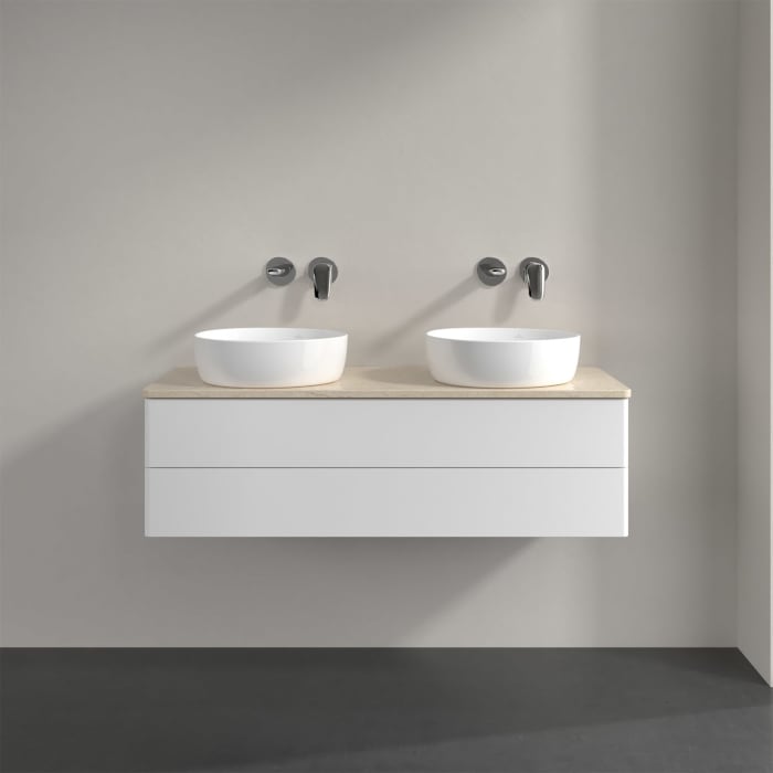 Villeroy & Boch Antao Waschbeckenunterschrank, 120 x 19 cm, 2 Auszüge, Fronten ohne Struktur, ohne Hahnloch, für Waschtisch links und rechts