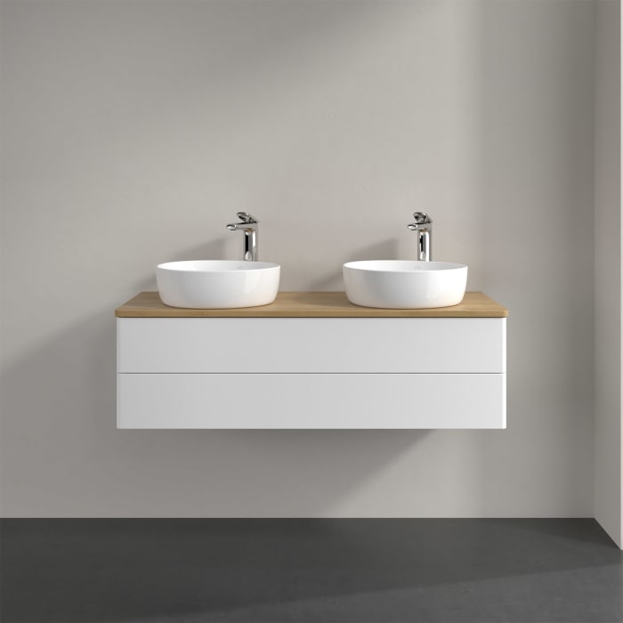 Villeroy & Boch Antao Waschbeckenunterschrank, 120 x 19 cm, 2 Auszüge, Fronten ohne Struktur, mit Hahnloch, für Waschtisch links und rechts