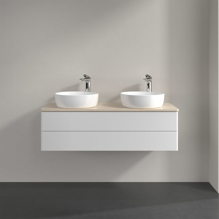 Villeroy & Boch Antao Waschbeckenunterschrank, 120 x 19 cm, 2 Auszüge, Fronten ohne Struktur, mit Hahnloch, für Waschtisch links und rechts