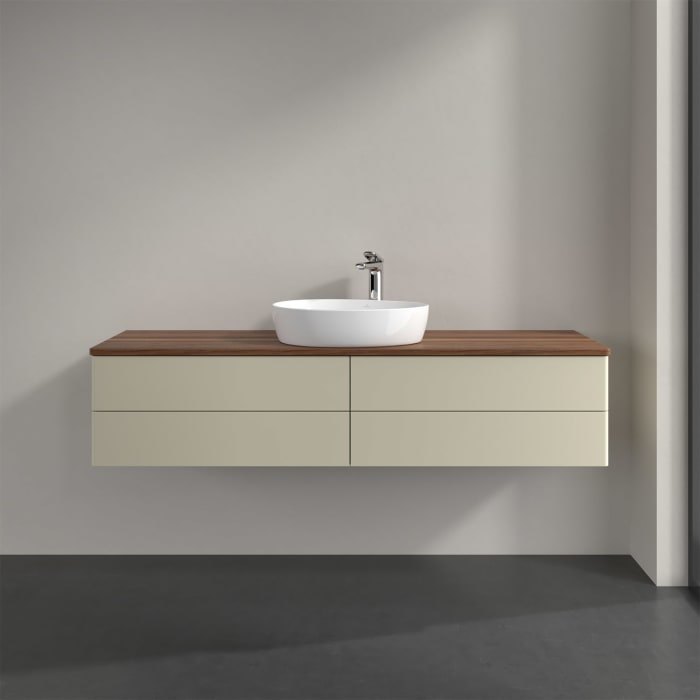 Villeroy & Boch Antao Waschbeckenunterschrank, 160 x 19 cm, 4 Auszüge, Fronten ohne Struktur, mit Hahnloch, für Waschtisch mittig