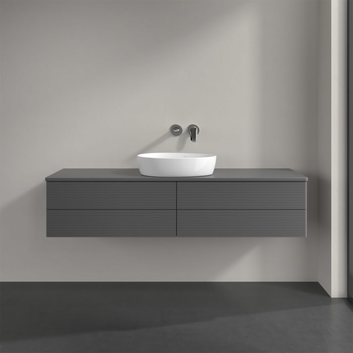 Villeroy & Boch Antao Waschbeckenunterschrank, 160 x 19 cm, 4 Auszüge, Fronten mit Struktur, ohne Hahnloch, für Waschtisch mittig