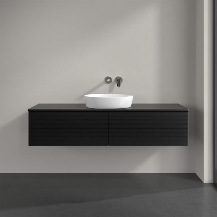 Villeroy & Boch Antao Waschbeckenunterschrank, 160 x 19 cm, 4 Auszüge, Fronten mit Struktur, mit Hahnloch, für Waschtisch mittig