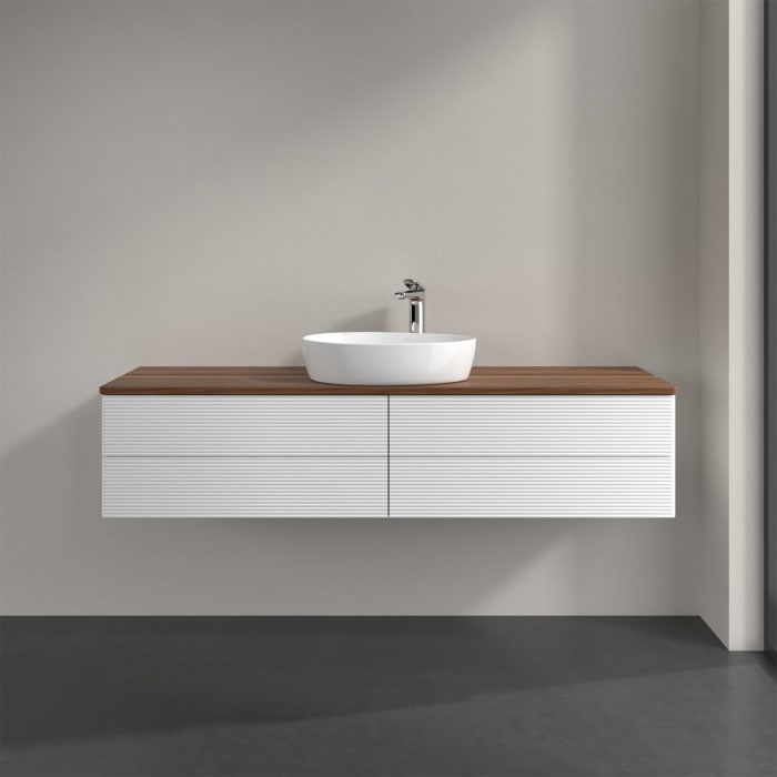 Villeroy & Boch Antao Waschbeckenunterschrank, 160 x 19 cm, 4 Auszüge, Fronten mit Struktur, mit Hahnloch, für Waschtisch mittig