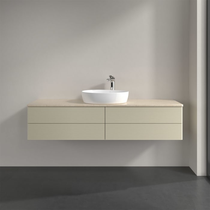 Villeroy & Boch Antao Waschbeckenunterschrank, 160 x 19 cm, 4 Auszüge, Fronten mit Struktur, mit Hahnloch, für Waschtisch mittig