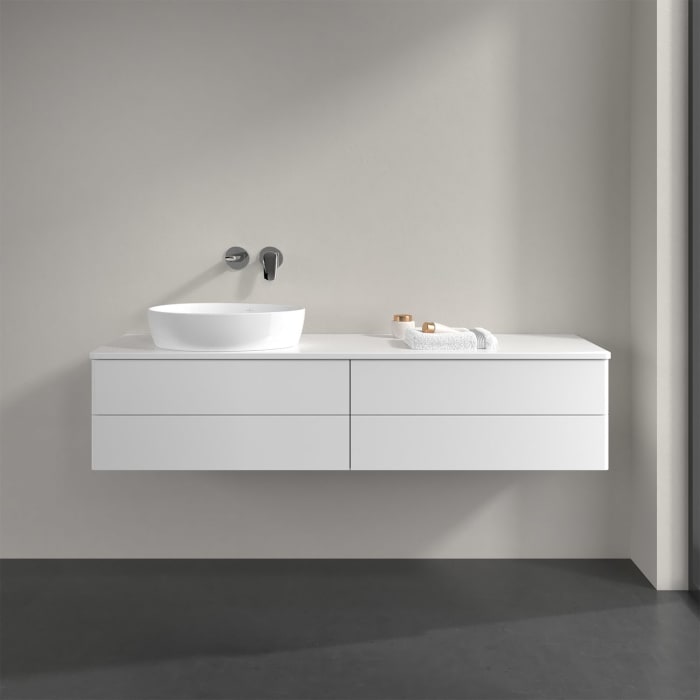 Villeroy & Boch Antao Waschbeckenunterschrank, 160 x 19 cm, 4 Auszüge, Fronten ohne Struktur, ohne Hahnloch, für Waschtisch links