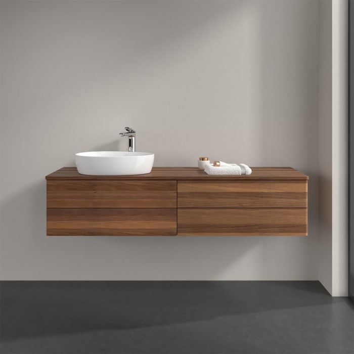 Villeroy & Boch Antao Waschbeckenunterschrank, 160 x 19 cm, 4 Auszüge, Fronten ohne Struktur, mit Hahnloch, für Waschtisch links