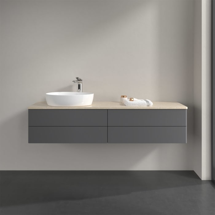 Villeroy & Boch Antao Waschbeckenunterschrank, 160 x 19 cm, 4 Auszüge, Fronten ohne Struktur, mit Hahnloch, für Waschtisch links