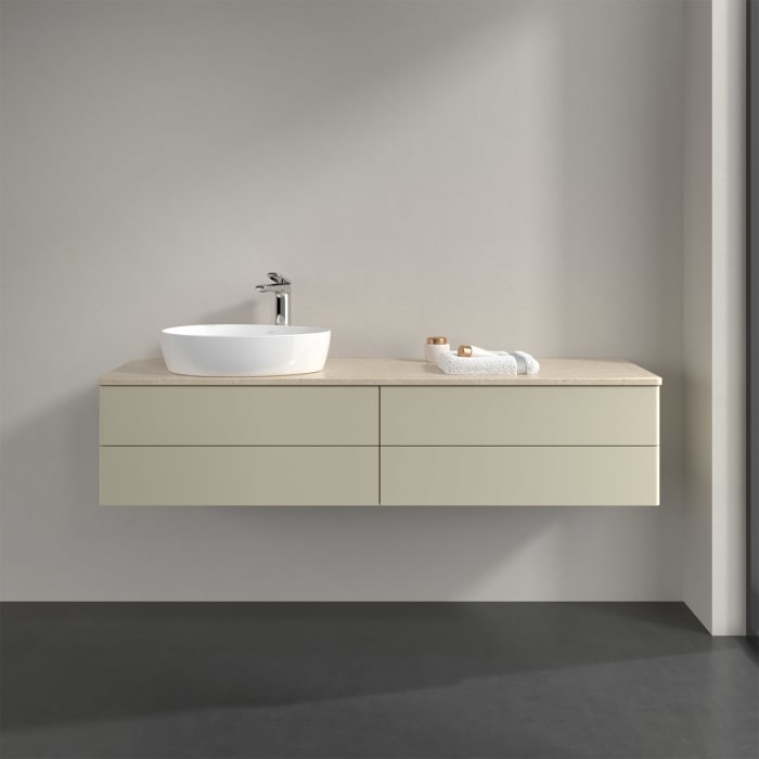 Villeroy & Boch Antao Waschbeckenunterschrank, 160 x 19 cm, 4 Auszüge, Fronten ohne Struktur, mit Hahnloch, für Waschtisch links