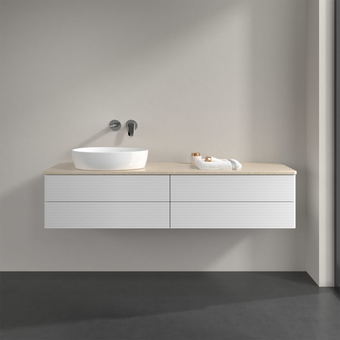 Villeroy & Boch Antao Waschbeckenunterschrank, 160 x 19 cm, 4 Auszüge, Fronten mit Struktur, ohne Hahnloch, für Waschtisch links