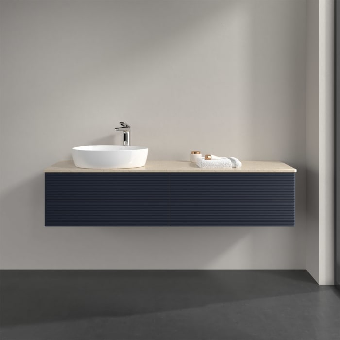 Villeroy & Boch Antao Waschbeckenunterschrank, 160 x 19 cm, 4 Auszüge, Fronten mit Struktur, mit Hahnloch, für Waschtisch links