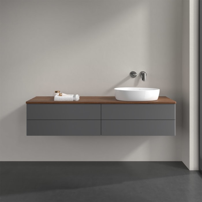 Villeroy & Boch Antao Waschbeckenunterschrank, 160 x 19 cm, 4 Auszüge, Fronten ohne Struktur, ohne Hahnloch, für Waschtisch rechts