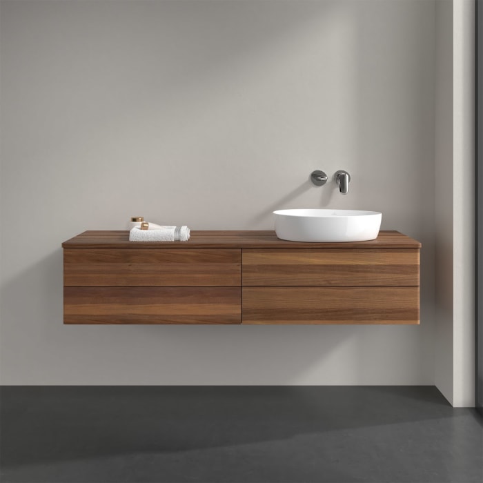 Villeroy & Boch Antao Waschbeckenunterschrank, 160 x 19 cm, 4 Auszüge, Fronten ohne Struktur, ohne Hahnloch, für Waschtisch rechts