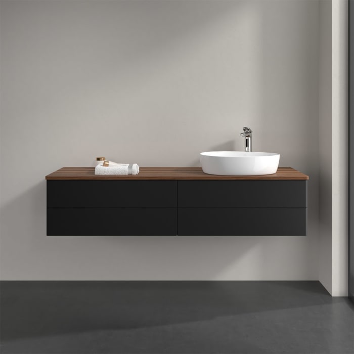 Villeroy & Boch Antao Waschbeckenunterschrank, 160 x 19 cm, 4 Auszüge, Fronten ohne Struktur, mit Hahnloch, für Waschtisch rechts