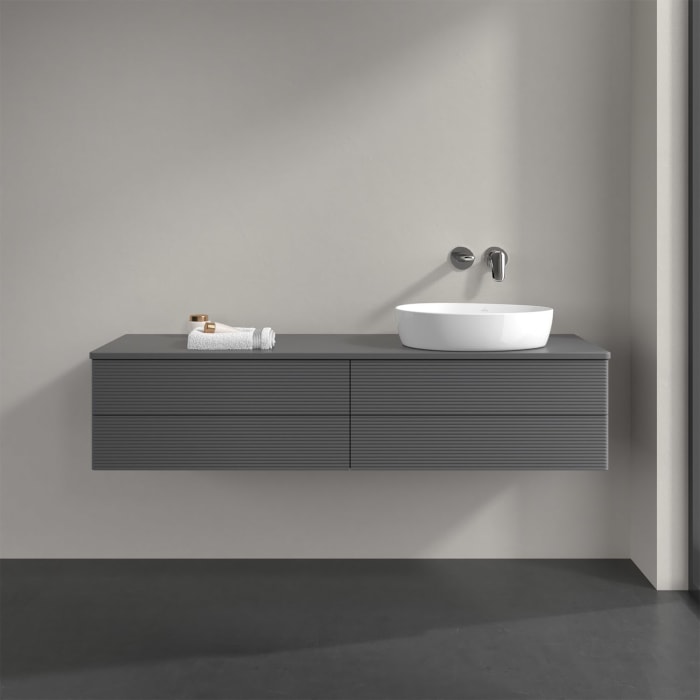 Villeroy & Boch Antao Waschbeckenunterschrank, 160 x 19 cm, 4 Auszüge, Fronten mit Struktur, ohne Hahnloch, für Waschtisch rechts