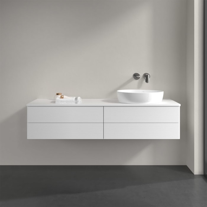 Villeroy & Boch Antao Waschbeckenunterschrank, 160 x 19 cm, 4 Auszüge, Fronten mit Struktur, ohne Hahnloch, für Waschtisch rechts