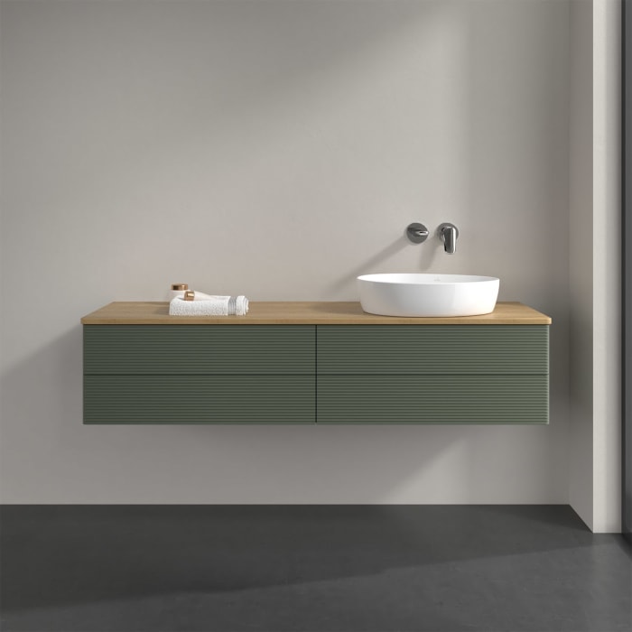 Villeroy & Boch Antao Waschbeckenunterschrank, 160 x 19 cm, 4 Auszüge, Fronten mit Struktur, ohne Hahnloch, für Waschtisch rechts