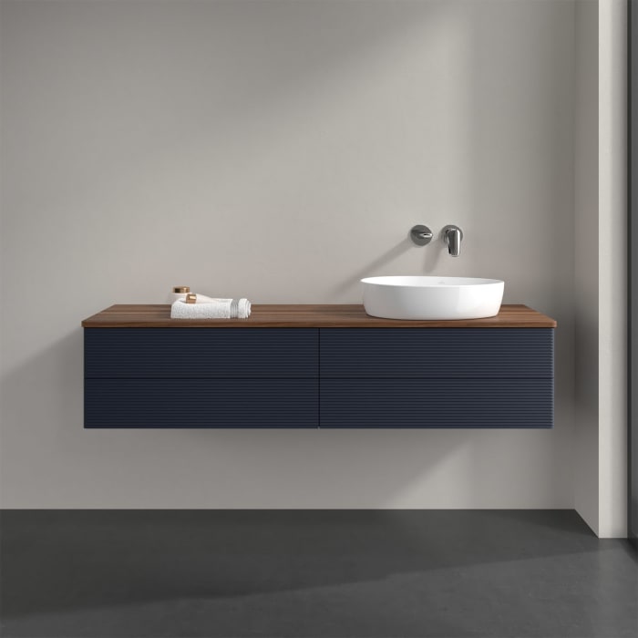 Villeroy & Boch Antao Waschbeckenunterschrank, 160 x 19 cm, 4 Auszüge, Fronten mit Struktur, ohne Hahnloch, für Waschtisch rechts