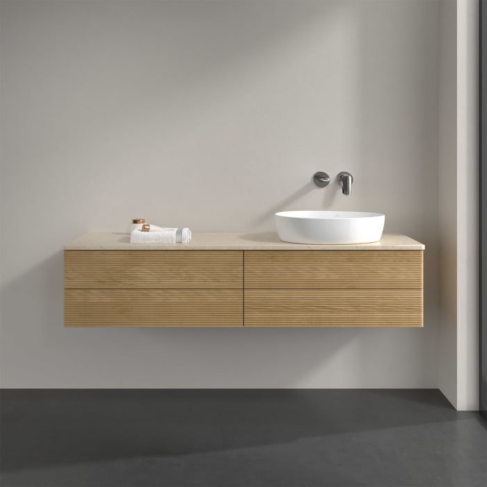 Villeroy & Boch Antao Waschbeckenunterschrank, 160 x 19 cm, 4 Auszüge, Fronten mit Struktur, ohne Hahnloch, für Waschtisch rechts