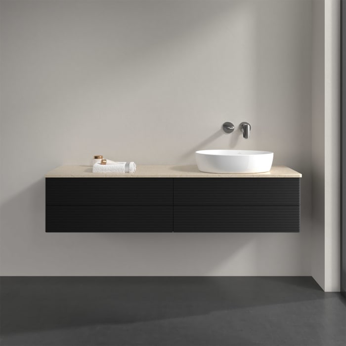 Villeroy & Boch Antao Waschbeckenunterschrank, 160 x 19 cm, 4 Auszüge, Fronten mit Struktur, ohne Hahnloch, für Waschtisch rechts