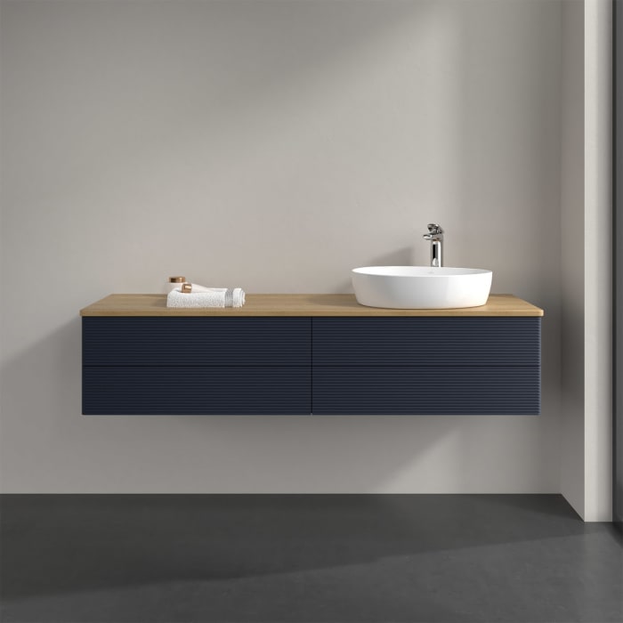 Villeroy & Boch Antao Waschbeckenunterschrank, 160 x 19 cm, 4 Auszüge, Fronten mit Struktur, mit Hahnloch, für Waschtisch rechts