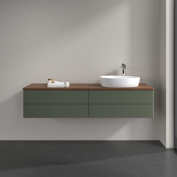 Villeroy & Boch Antao Waschbeckenunterschrank, 160 x 19 cm, 4 Auszüge, Fronten mit Struktur, mit Hahnloch, für Waschtisch rechts