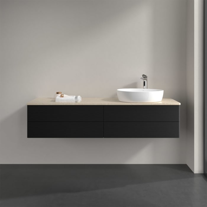 Villeroy & Boch Antao Waschbeckenunterschrank, 160 x 19 cm, 4 Auszüge, Fronten mit Struktur, mit Hahnloch, für Waschtisch rechts