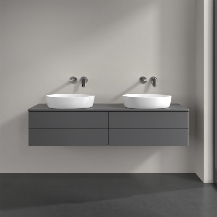 Villeroy & Boch Antao Waschbeckenunterschrank, 160 x 19 cm, 4 Auszüge, Fronten ohne Struktur, ohne Hahnloch, für Waschtisch links und rechts