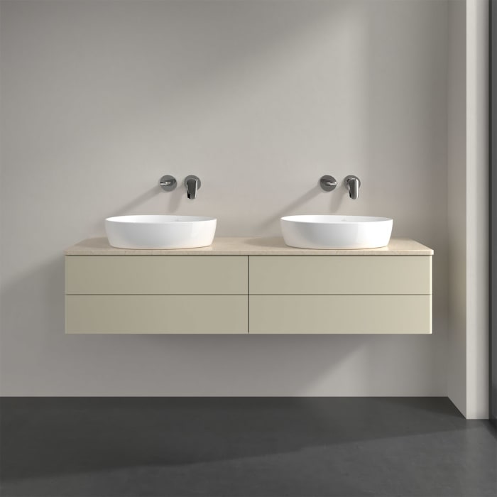 Villeroy & Boch Antao Waschbeckenunterschrank, 160 x 19 cm, 4 Auszüge, Fronten ohne Struktur, ohne Hahnloch, für Waschtisch links und rechts