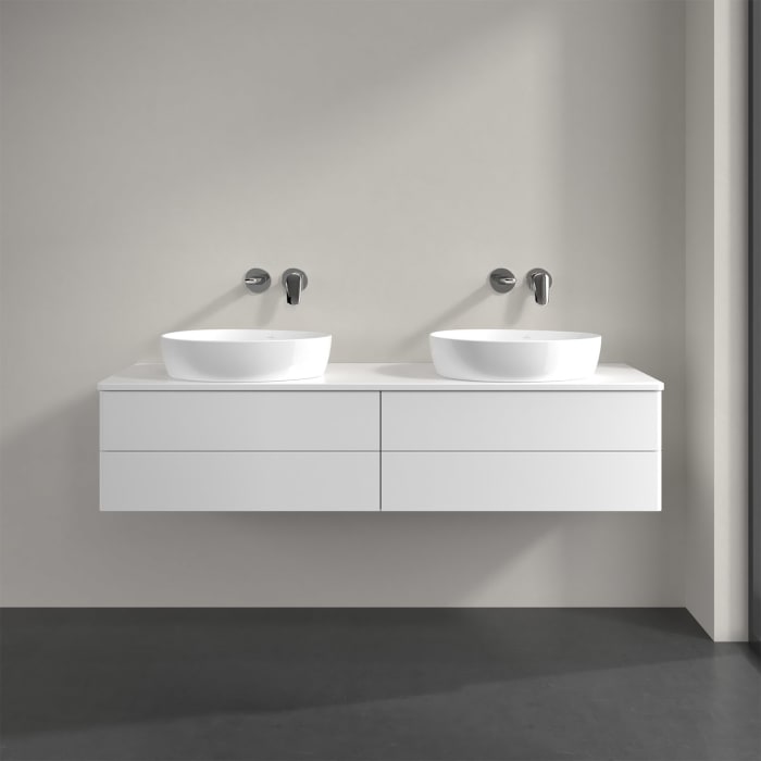 Villeroy & Boch Antao Waschbeckenunterschrank, 160 x 19 cm, 4 Auszüge, Fronten ohne Struktur, mit Hahnloch, für Waschtisch links und rechts