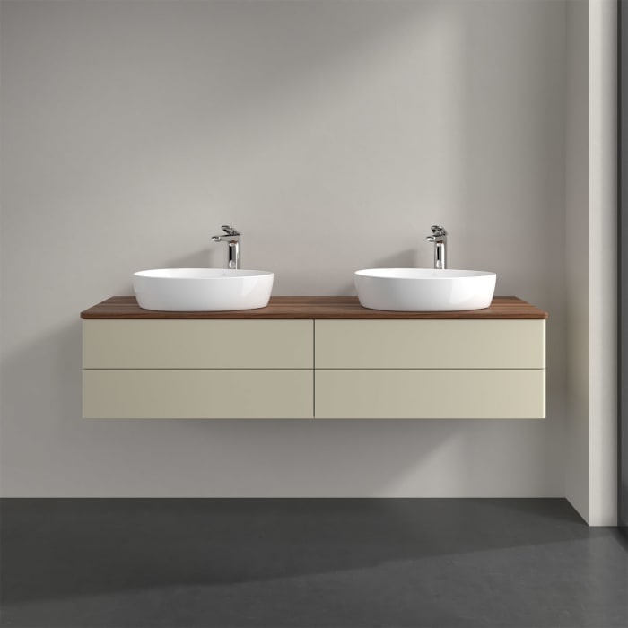 Villeroy & Boch Antao Waschbeckenunterschrank, 160 x 19 cm, 4 Auszüge, Fronten ohne Struktur, mit Hahnloch, für Waschtisch links und rechts