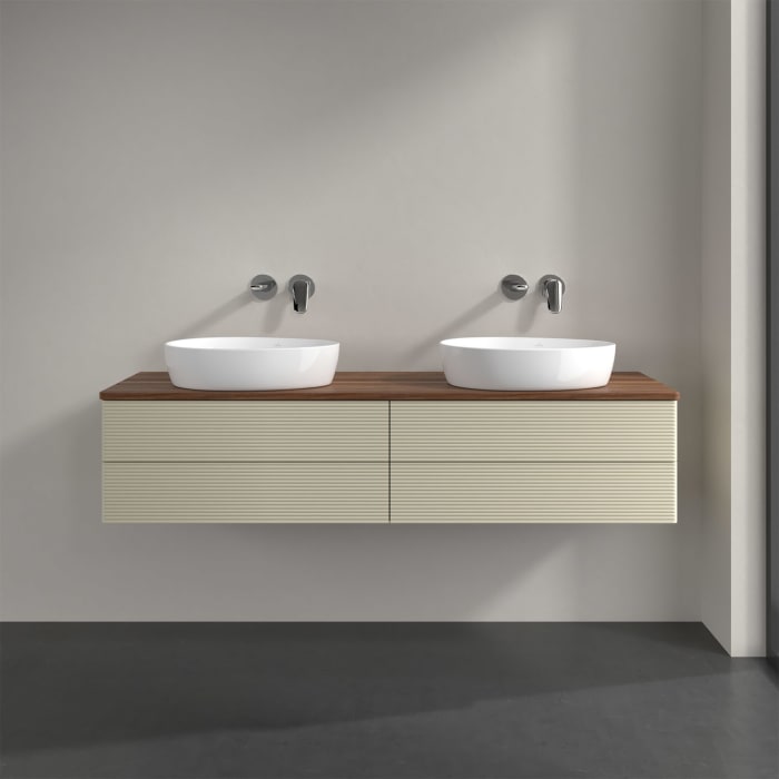 Villeroy & Boch Antao Waschbeckenunterschrank, 160 x 19 cm, 4 Auszüge, Fronten mit Struktur, ohne Hahnloch, für Waschtisch links und rechts