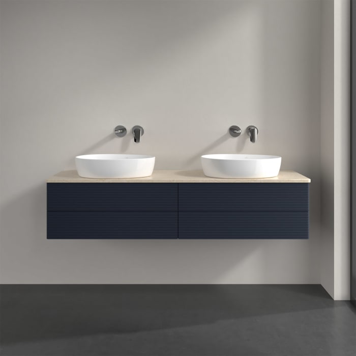 Villeroy & Boch Antao Waschbeckenunterschrank, 160 x 19 cm, 4 Auszüge, Fronten mit Struktur, ohne Hahnloch, für Waschtisch links und rechts