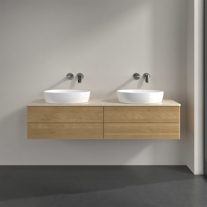 Villeroy & Boch Antao Waschbeckenunterschrank, 160 x 19 cm, 4 Auszüge, Fronten mit Struktur, ohne Hahnloch, für Waschtisch links und rechts