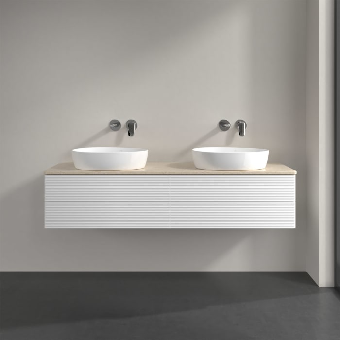 Villeroy & Boch Antao Waschbeckenunterschrank, 160 x 19 cm, 4 Auszüge, Fronten mit Struktur, ohne Hahnloch, für Waschtisch links und rechts