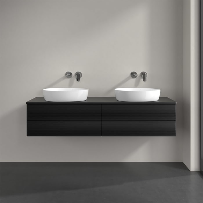 Villeroy & Boch Antao Waschbeckenunterschrank, 160 x 19 cm, 4 Auszüge, Fronten mit Struktur, mit Hahnloch, für Waschtisch links und rechts