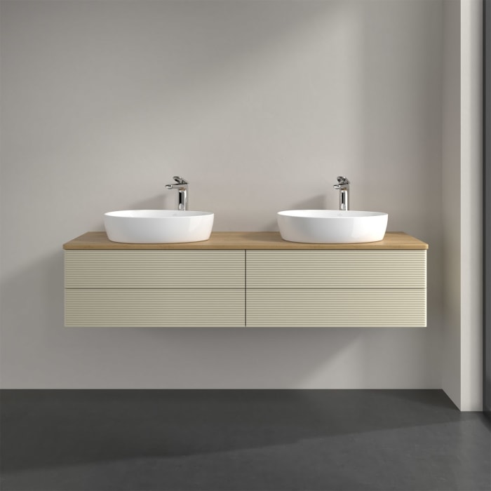 Villeroy & Boch Antao Waschbeckenunterschrank, 160 x 19 cm, 4 Auszüge, Fronten mit Struktur, mit Hahnloch, für Waschtisch links und rechts