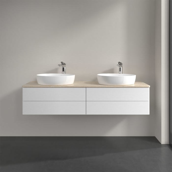 Villeroy & Boch Antao Waschbeckenunterschrank, 160 x 19 cm, 4 Auszüge, Fronten mit Struktur, mit Hahnloch, für Waschtisch links und rechts