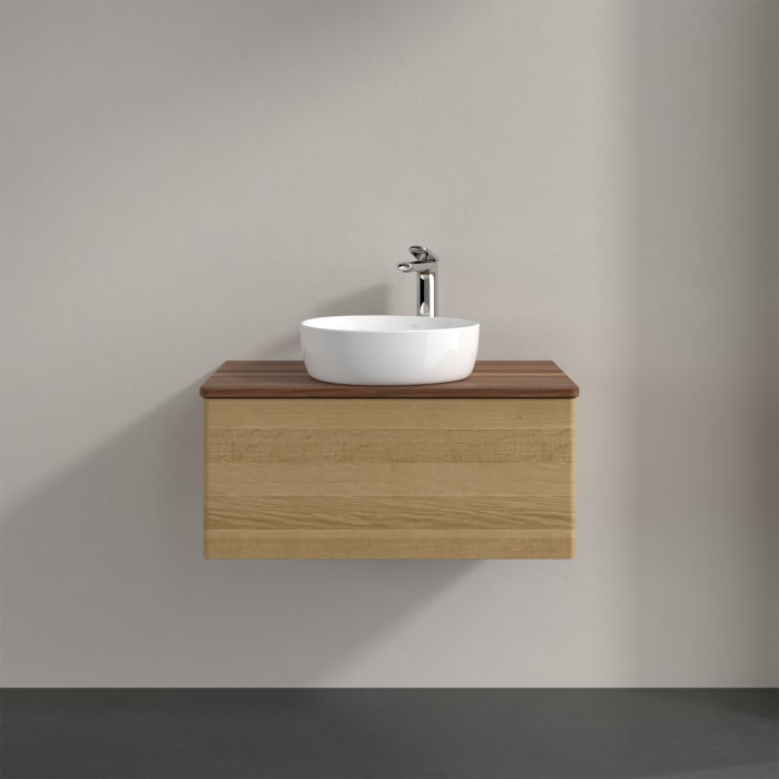 Villeroy & Boch Antao Waschbeckenunterschrank, 80 x 36 cm, 1 Auszug, Front ohne Struktur, mit Hahnloch