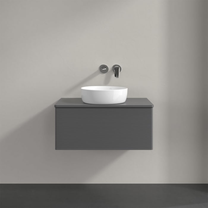 Villeroy & Boch Antao Waschbeckenunterschrank, 80 x 36 cm, 1 Auszug, Front mit Struktur, mit Hahnloch